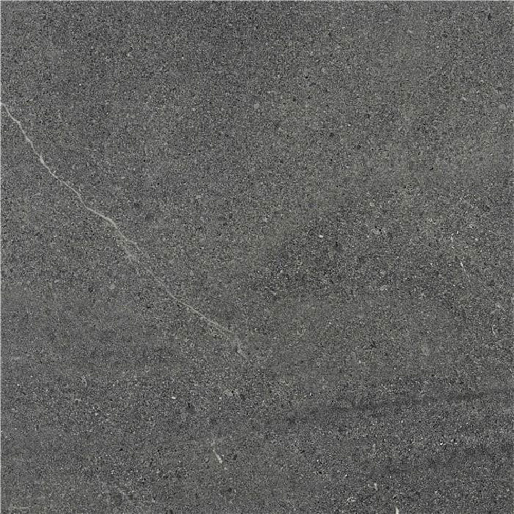 Bellevue-graphite-33,3x33,3 Baldosa cerámica gris antracita con textura granulada y finas vetas blancas
