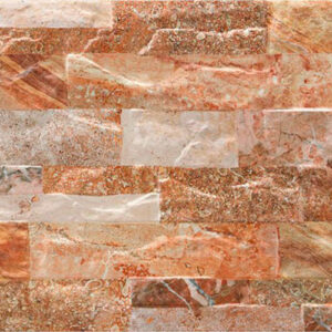 Revestimiento cerámico imitación piedra, lamas rectangulares en tonos terracota