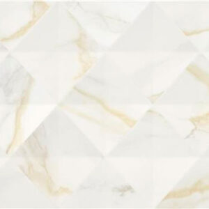 Camile-rb-gold-33x90 Revestimiento cerámico efecto mármol blanco con vetas doradas y patrón geométrico