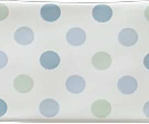 Azulejo rectangular blanco con lunares pastel azules y verdes en filas