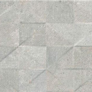 Panel cerámico gris con patrón geométrico de cuadrados y líneas texturizadas