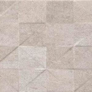 Panel de azulejos cerámicos beige con relieve geométrico de triángulos