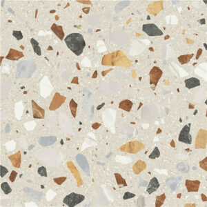 Crips-beige-60x60 Azulejo terrazo beige con fragmentos irregulares blanco, negro y ocre
