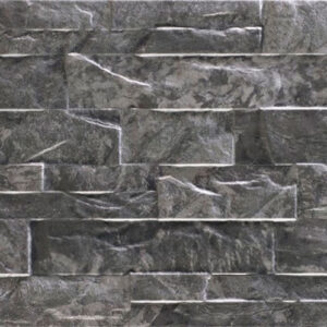 Revestimiento cerámico efecto pizarra gris oscuro con lamas rectangulares texturizadas