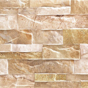 Panel de azulejos cerámicos imitación piedra en tonos beige y dorado, textura rugosa