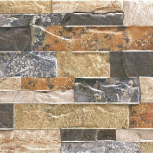 Revestimiento cerámico imitación piedra en lamas rectangulares multicolor