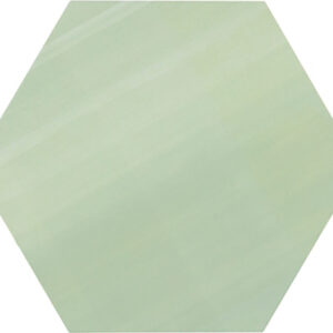 Baldosa hexagonal cerámica verde pálido con sutiles vetas y acabado mate