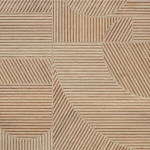 Baldosa cerámica beige con patrón geométrico de franjas y semicírculos