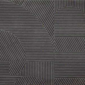 Revestimiento cerámico gris oscuro con patrón geométrico de rectángulos y semicírculos estriados