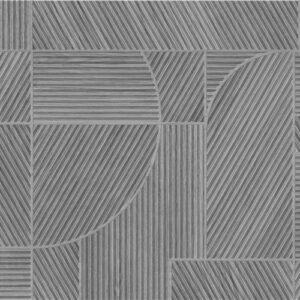 Azulejo cerámico gris con patrón geométrico de rectángulos y semicírculos a rayas