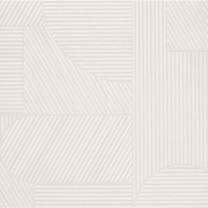 Revestimiento cerámico crema con patrones geométricos lineales en rectángulos y semicírculos