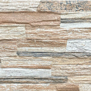 Revestimiento cerámico imitación piedra en tonos beige y gris