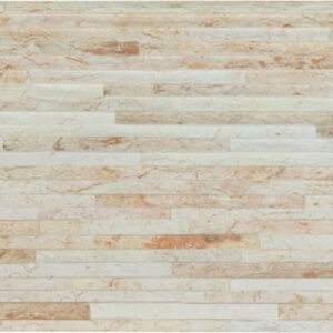 Revestimiento cerámico tipo listel efecto mármol beige en lamas horizontales