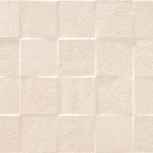 Revestimiento cerámico beige claro en cuadrados texturizados y mate