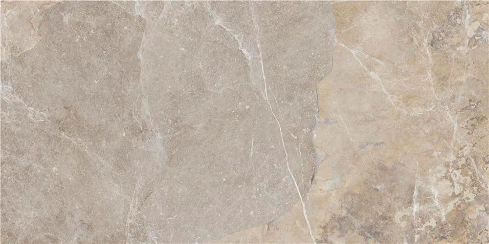 Revestimiento cerámico efecto piedra beige con vetas y textura natural