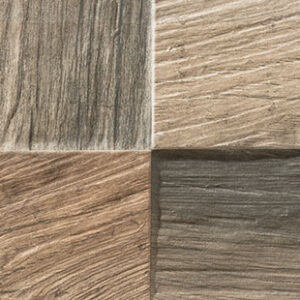 Panel de azulejos cerámicos cuadrados efecto madera con relieves y tonos beige y gris