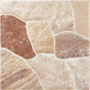 Baldosa cerámica imitación piedra con piezas irregulares en tonos beige y marrón