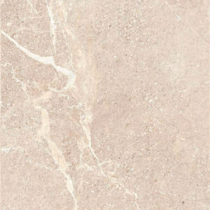 Baldosa cerámica efecto mármol beige con vetas claras y textura arenosa