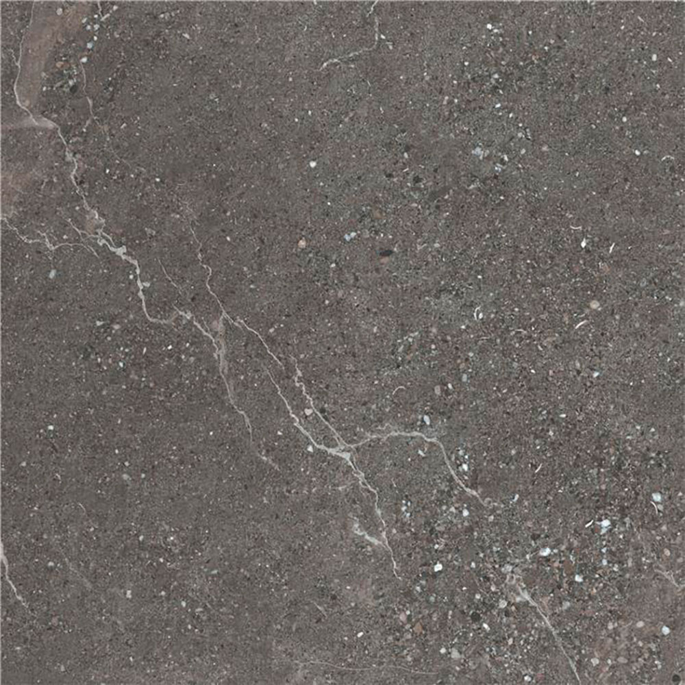 Baldosa cerámica gris oscuro efecto piedra con vetas y pequeñas inclusiones
