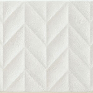 Azulejo cerámico blanco con relieve en patrón espiga geométrico