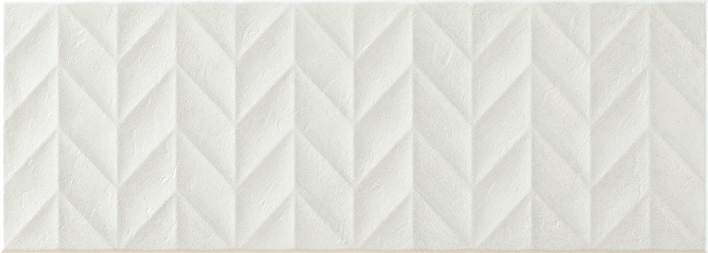 Azulejo cerámico blanco con relieve en patrón espiga geométrico