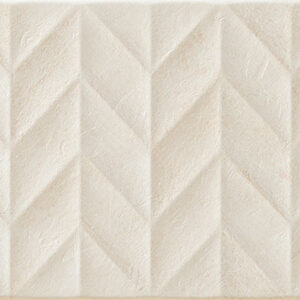Azulejo cerámico crema con relieve en patrón espiga