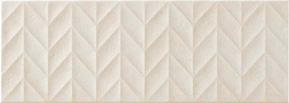Azulejo cerámico crema con relieve en patrón espiga