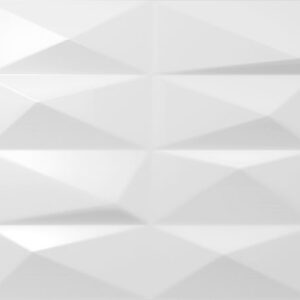 Revestimiento cerámico blanco con relieve geométrico facetado