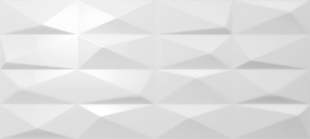 Revestimiento cerámico blanco con relieve geométrico facetado