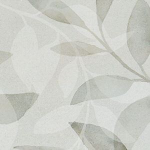 Revestimiento cerámico claro con patrón de hojas acuareladas superpuestas