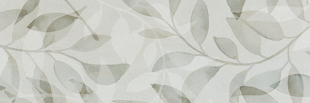 Revestimiento cerámico claro con patrón de hojas acuareladas superpuestas
