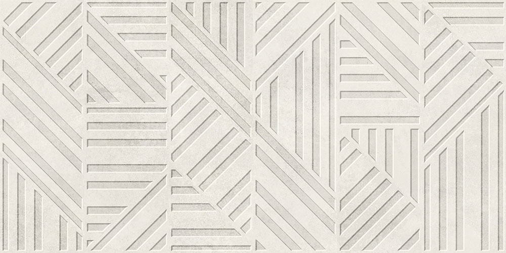 Azulejo cerámico claro con patrón geométrico de líneas diagonales y rectas