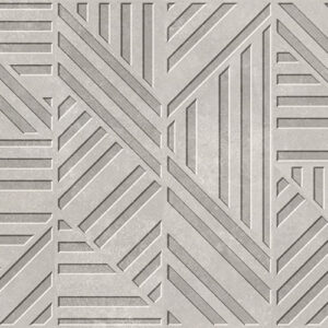 Azulejo cerámico gris con diseño geométrico de bandas en relieve