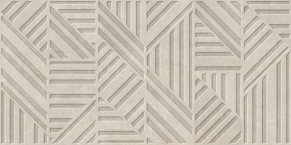 Azulejo cerámico beige con patrón geométrico en relieve