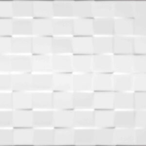Azulejos cerámicos blancos en relieve con patrón geométrico de cuadrados