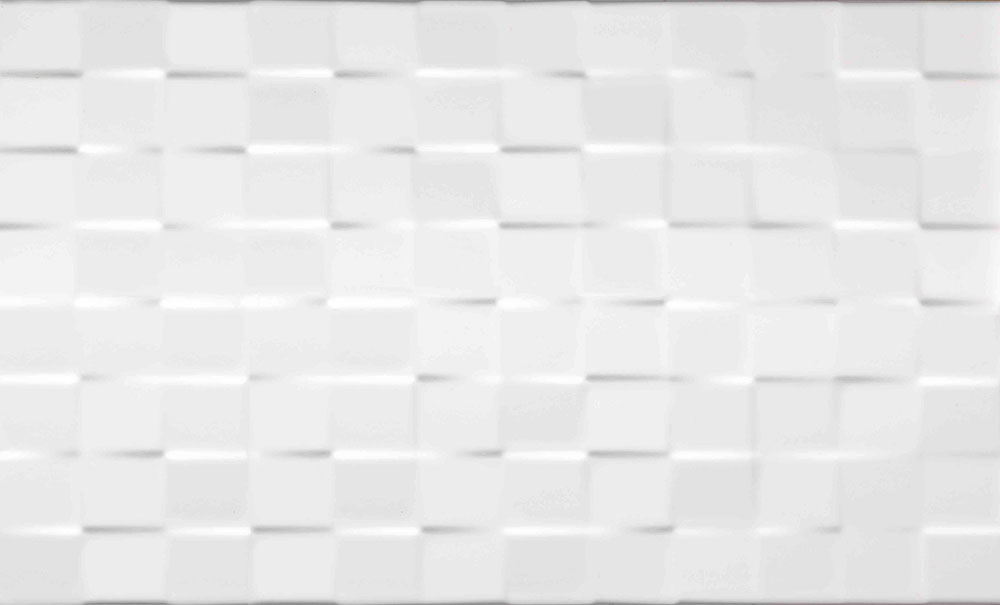 Azulejos cerámicos blancos en relieve con patrón geométrico de cuadrados