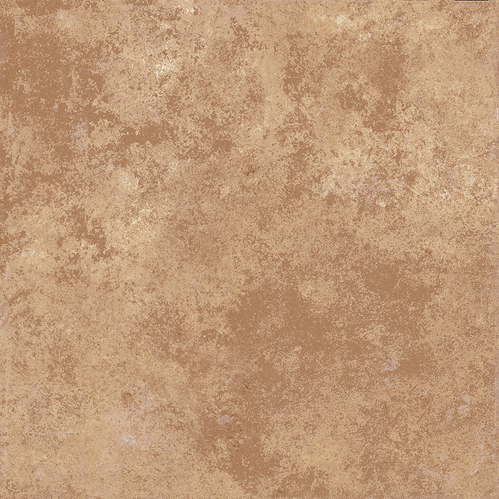 Muestra de azulejo cerámico beige y marrón con textura moteada